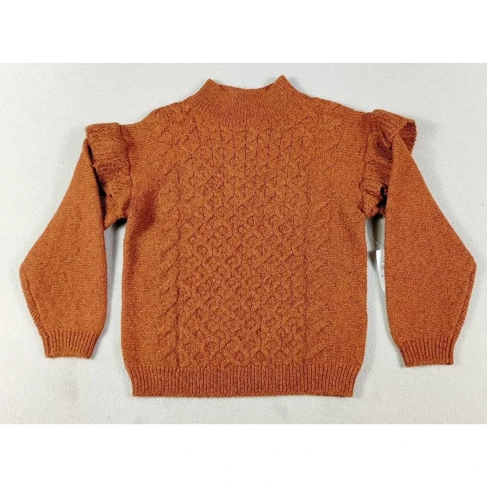 Old Navy Sweater Girls 5T Orange Mock Neck Ruffle Cable Knit Pullover Winter